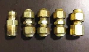 5 Stück Messing 3/8" Bördelrohrverschraubungen 3 Verschraubungen, 1 bis MNPT & 1 bis FNPT - Bild 1 von 6