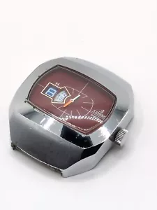 Vintage Sorna Jump Hour Watch Silver Chrome And Red With Second Hand - Picture 1 of 9