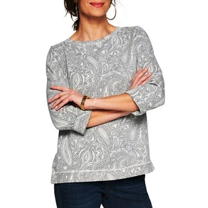 Croft & Barrow Felpa da donna in pile con collo a barca grigio paisley - Foto 1 di 2