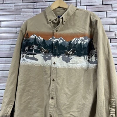 Croft & Barrow mens XL shirt Wolf Button Down Long Sleeve Wolves western VTG - Image 1 of 4