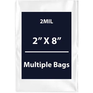 2Mil 2" X 8" | Bolsas planas de polietileno transparentes de LDPE, flexibles y duraderas | Múltiples bolsas - Imagen 1 de 21