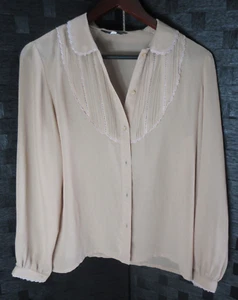 Emilio Carducci Vintage Womens Blouse Tan Long Sleeve EUC Size Large SZ 40 - Picture 1 of 7