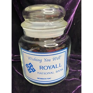 Tarro de vidrio vintage Royall National Bank con tapa - "Wishándote lo mejor" - 6,5" de alto - Imagen 1 de 6