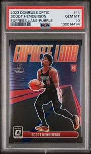 2023 PANINI OPTIC EXPRESS LANE-PURPLE RC SCOOT HENDERSON #14 ROOKIE PSA GM MT 10 - Picture 1 of 3