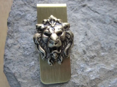 BRONZE LION GOLD PLATED BRASS MONEY CLIP - FATHER'S DAY - AFRICA -LION'S HEAD, 2 - Image 1 of 3