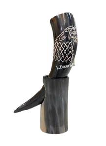 Drinking Horn with Stand Viking Beer Cup with Polished Finish for Ale & Mead | - Picture 1 of 15