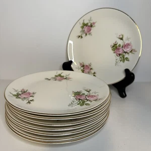 Royal Wilton China Salad Plates Pink Roses 22 KT. Gold First Qty Set of 8 - Picture 1 of 19