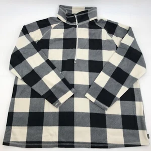 Eddie Bauer Women 2X Quarter 1/4 Zip Fleece Top Black Cream Buffalo Plaid Check - Picture 1 of 10