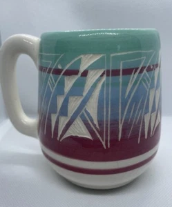 Ute Mountain Ceramic Mug Native Tribe Turquoise Cream Southwest Signed By Artist - Picture 1 of 4