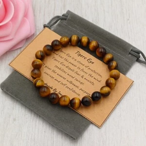 TIGERS EYE Bracelet Stretch Fit Handmade +Gift Bag & Card Crystal Gemstone 8mm - Picture 1 of 7