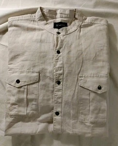 Men INC International Concepts Ivory Linen Cotton Collarless Dress Shirt XL NWOT - Picture 1 of 11