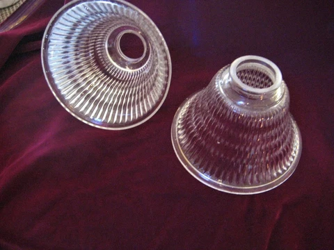 PAIR Ribbed glass shades 2 1/4 fitter,  Gas Chandelier or electric Cover