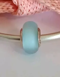 Genuine Pandora Matte Blue Murano Glass Bead 789420C00 Rose Gold - Picture 1 of 4