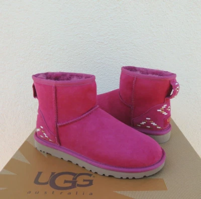 UGG RED VIOLET CLASSIC MINI RUSTIC WEAVE SUEDE/ SHEEPSKIN BOOTS, US 6/ 37 ~NIB - Image 1 of 4