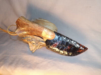 Triple Flow Obsidian Cody Neck Knife Flint Knapping Black Powder Mountain Man - Image 1 of 4