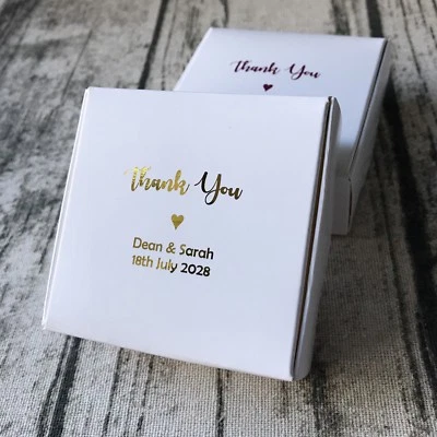 30x Gold Foil Personalized White Paper box Wedding Favor Boxes Party Gift Boxes - image 1 of 4