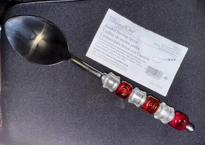 NEW Pampered Chef 12" Red Beaded Serving Spoon - #2813 - Image 1 of 2