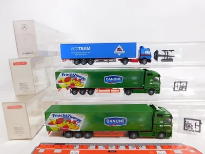 3X Wiking H0 1:87 Sattelzug MB: 528 Danone + EcoTeam S.G./Mint + Box #CV343-0,5 - Immagine 1 di 3