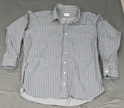Camisa Hamilton Para Hombre Azul Gris Rayas Abotonada Manga Larga Monograma Puño Vestido Foto 1 de 4