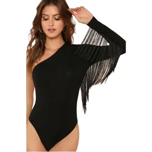 Body negro con flecos de un hombro para mujer LG Boho Western Festival vaquera - Imagen 1 de 12