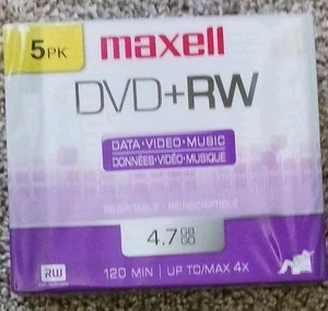 Maxell DVD+RW Discs, 4.7GB, 4x, w/ Jewel Cases, Silver, 5-Pack (MAX634045) DVDRW - Picture 1 of 2