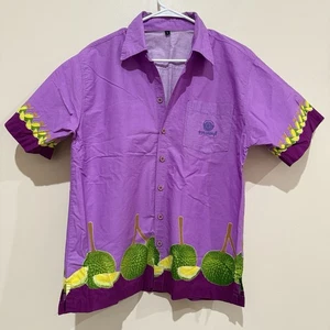 Thailand Durian Festival Shirt L Purple Fruit Print Aloha Style Nonthaburi Rare - Picture 1 of 19