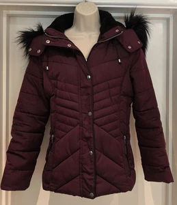 New Look Burgundy Hooded Anorak With Fur Trim Size 10 - Picture 1 of 3