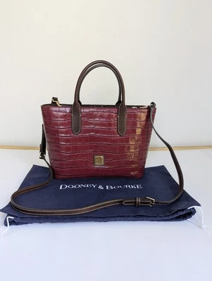 Bolso Bandolera Dooney & Bourke CrocPujado Cuero Borgoña Rojo Marrón Correa Foto 1 de 4