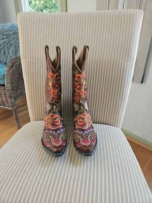 Botas de Vaquero Mujer Old Gringo Multicolor Bordadas Retiradas Usadas en Excelente Condición Talla 9.5 Foto 1 de 4