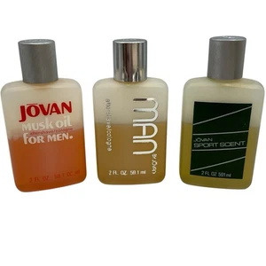 Vtg.Set 3 Jovan Musk Oil Aftershave. Original, MAN & Jovan Sport. 2 Oz Bottle - Picture 1 of 8