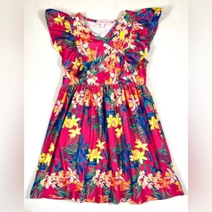 TOMMY BAHAMA Girls Colorful Tropical Floral Flutter Sleeve Dress 5 Summer Island - Picture 1 of 10