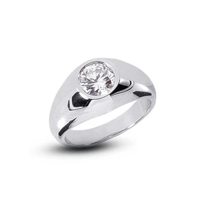 1 1/2 CTW F SI1 Round Cut Natural Certified Diamond 950 Plat. Classic Mens Ring - Picture 1 of 3
