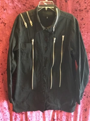 Vintage Widow Iron Fist Black Button Shirt Zippers Long Sleeve Goth 2X Tripp NYC - Image 1 of 4