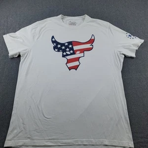 Under Armour Project Rock Brahma Bull American Flag USA White Shirt Mens Large - Picture 1 of 15