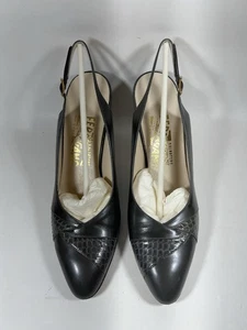 Salvatore Ferragamo Slingback grau Leder Pumps 8,5AAA passt wie 6-6,5 Vintage - Bild 1 von 23
