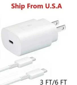 25w Type USB-C Super Fast Wall Charger + Type C Cable For Samsung Galaxy S20 FE - Picture 1 of 3