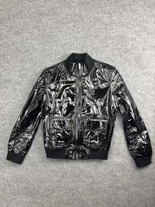 R13 Lammfell Lederjacke Damen M schwarz Lack durchgehender Reißverschluss Taschen Stehkragen - Bild 1 von 10