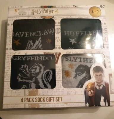 WIZARDING WORLD Harry Potter 4 Paar Socken Hogwarts UK Größe 4-7 Geschenkbox SET Paket Unisex