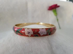 NUEVO Brazalete Brazalete Vintage Azul Asiático Deidad China Cloisonne Cobre Floral Rojo - Imagen 1 de 7