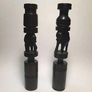 11" PAIR OF CARVED WOOD ELEPHANT CANDLE HOLDER/DECORATION(Made In Tanzania) - Bild 1 von 9
