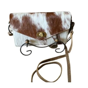 Myra Tasche braun-weiß Rindsleder Umhängetasche neu mit Etikett Cowgirl Western - Bild 1 von 7