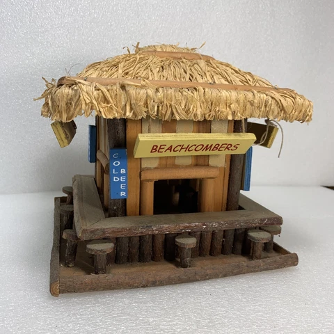 Handmade Beachcombers Birdhouse Beach Bar Hut Cold Beer Island Nautical, Vintage Cover