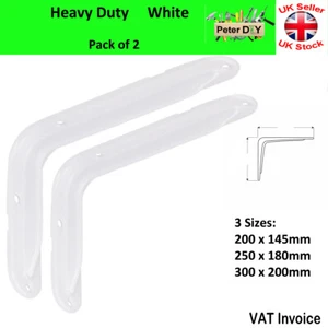 2 x WHITE Shelf Bracket REINFORCED Strong Heavy Duty Strong Metal Steel 3 Sizes - Picture 1 of 4