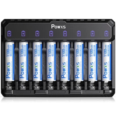 POWXS Schnell Akku Ladegerät mit 8x1100mAh NIMH wiederaufladbaren Micro AAA Akku - Bild 1 von 4