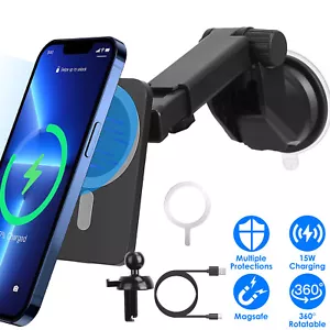 15W Wireless Car Charger Magnetic Holder For iPhone 14 13 Max with Mag Safe - Picture 1 of 13