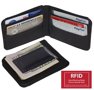 RFID Blocking Black Money Clip Bifold Wallet Front Pocket Credit Card Holder - Picture 1 of 8