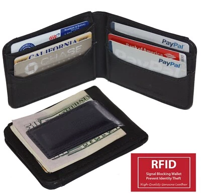 RFID Blocking Black Money Clip Bifold Wallet Front Pocket Credit Card Holder - Image 1 of 4