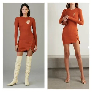 Alix NYC Pratt Long Sleeve Side Slit Bodycon Mini Dress Burnt Orange Rust Small - Picture 1 of 16