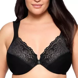Reggiseno Glamorise 1245 Wonderwire chiusura frontale nero 38G nuovo senza etichette - Foto 1 di 2