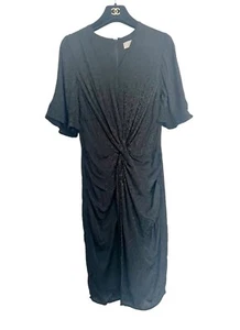 Abito midi cocktail formale increspato stampa animalier raso nero taglia 6 Coast UK - Foto 1 di 8